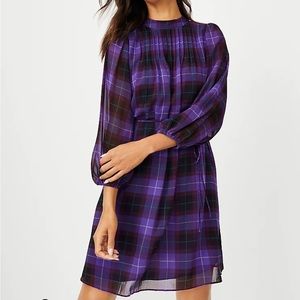 Ann Taylor Plaid Pintucked Belted Dress